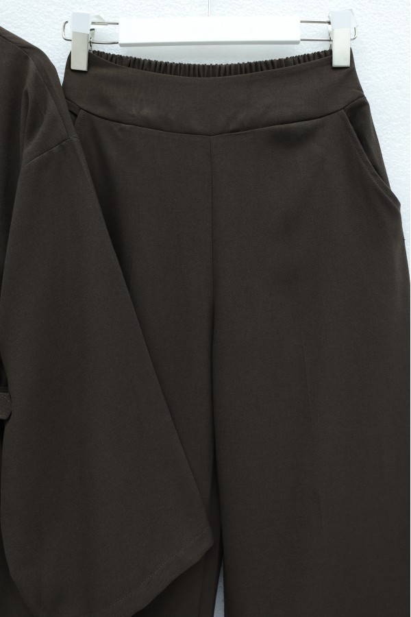 Kimono Set with Belt and Trousers  -Brown