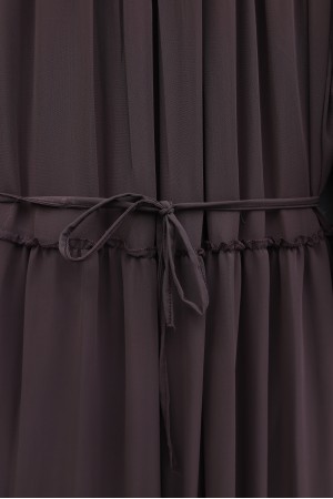 Kolu Lastikli Beli Bağlamalı Katlı Fırfır Detaylı Elbise   -Gül Kurusu