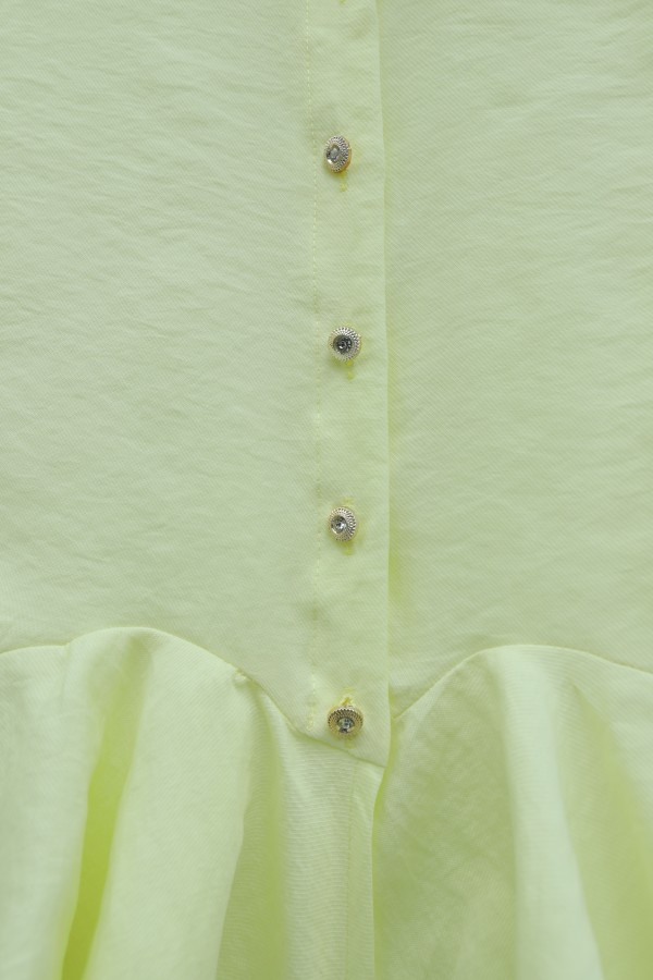 Modal Shirt Blouse with Rhinestone Buttons and Ruffle Detail  -Yellow