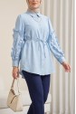 Shirt with Ruffled Sleeves, Rhinestone Embellished Buttons and Tie Closure -Ice Blue