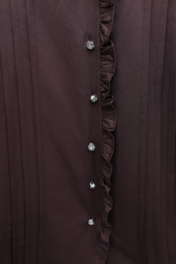 Cupra Tunic with Ruffle Detail, Lace-Up Sleeves and Stone Buttons -Damson