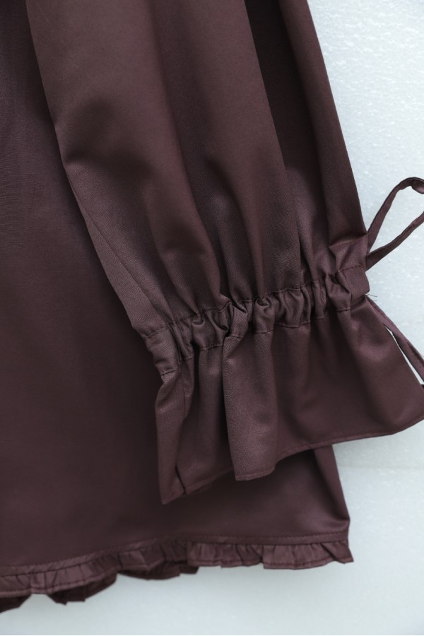 Cupra Tunic with Ruffle Detail, Lace-Up Sleeves and Stone Buttons -Damson