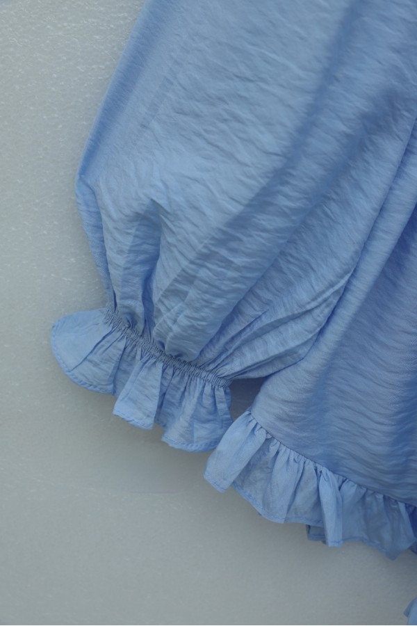 Cupra Tunic with Elasticated Sleeves, Ruffle Detail, and Drawstring Waist.  -Baby Blue