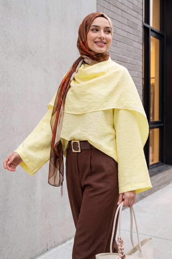 Oversize Modal Tunic with Detachable Cape -Yellow