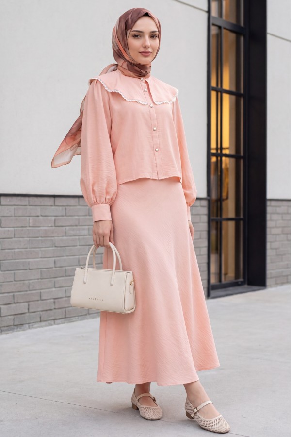 Lace Lettuce Collar Pure Linen Skirt Suit   -Puppies mouth