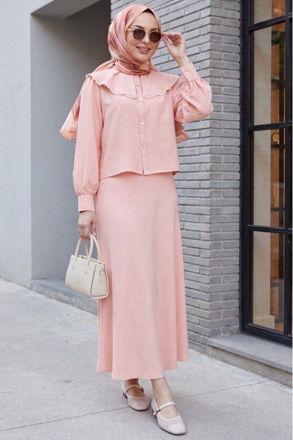 Lace Lettuce Collar Pure Linen Skirt Suit   -Puppies mouth