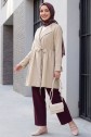 Side Tie Sleeve Cuff Slit Kimono - Beige