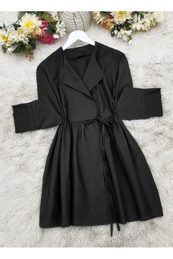 Side Tie Sleeve Cuff Slit Kimono -Black