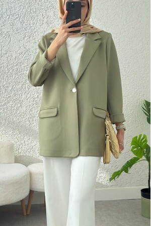 Cepli Tek Düğmeli Likralı Ceket  -Çağla Y.