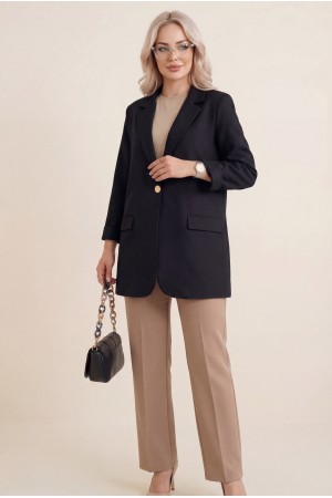 Cepli Tek Düğmeli Likralı Ceket -Siyah