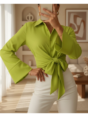 Yan Bağlamalı İspanyol Kol Düğmeli Gömlek  -Fosfor Y.