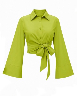 Yan Bağlamalı İspanyol Kol Düğmeli Gömlek  -Fosfor Y.