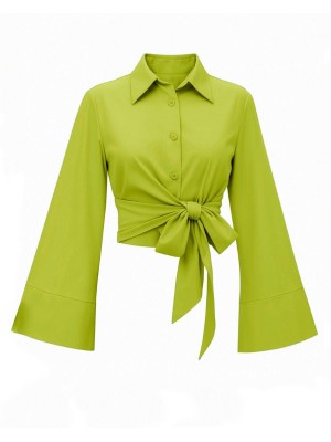 Yan Bağlamalı İspanyol Kol Düğmeli Gömlek  -Fosfor Y.