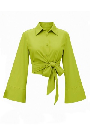Yan Bağlamalı İspanyol Kol Düğmeli Gömlek  -Fosfor Y.