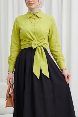 Yan Bağlamalı İspanyol Kol Düğmeli Gömlek  -Fosfor Y.