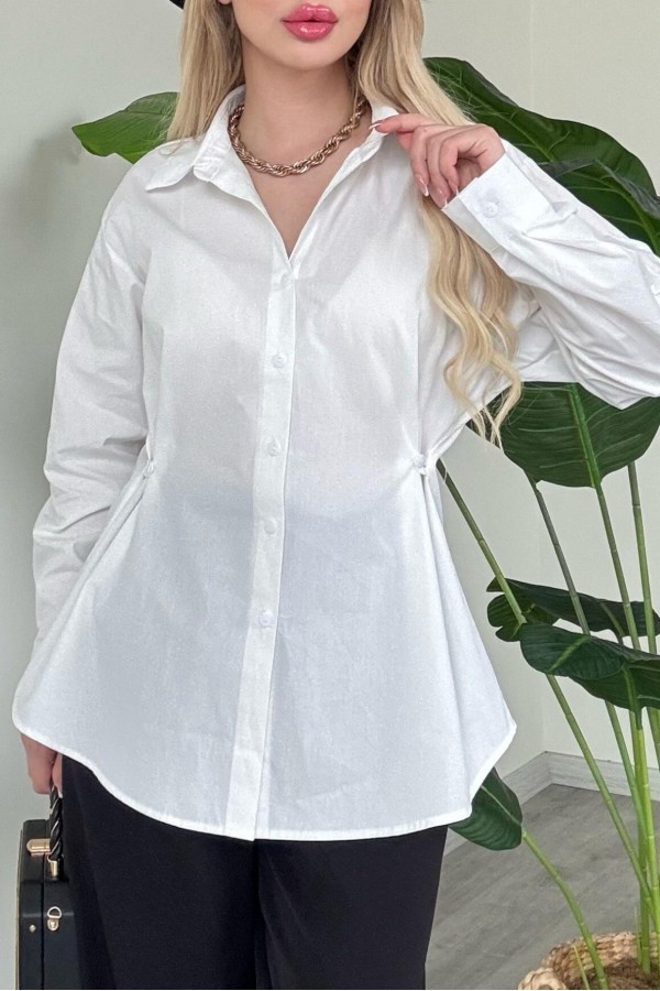 Yanları Düğme Detaylı Poplin Gömlek -Beyaz