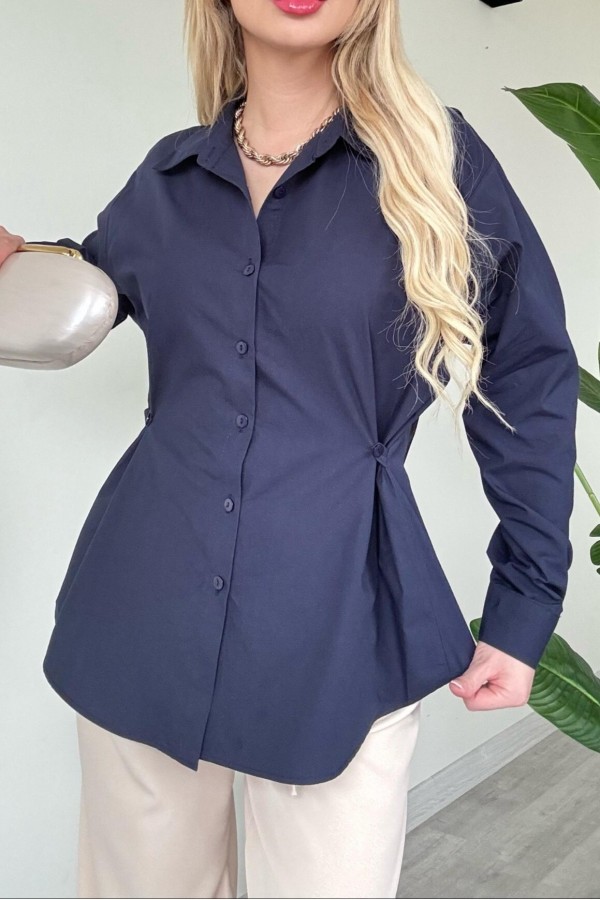 Yanları Düğme Detaylı Poplin Gömlek -Laci