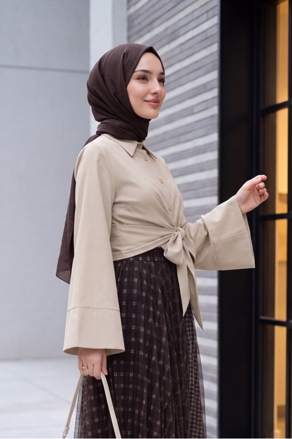 Side Tie Spanish Cufflink Shirt  -Light Mink