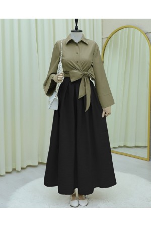 Yan Bağlamalı İspanyol Kol Düğmeli Gömlek   -Haki