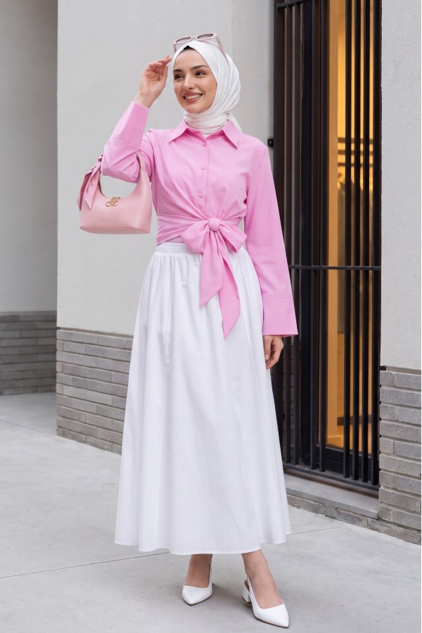 Side Tie Spanish Cufflink Shirt  -Pink