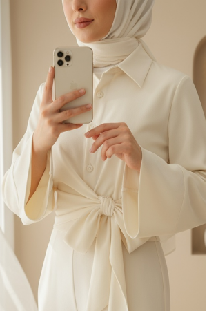 Yan Bağlamalı İspanyol Kol Düğmeli Gömlek    -Ekru