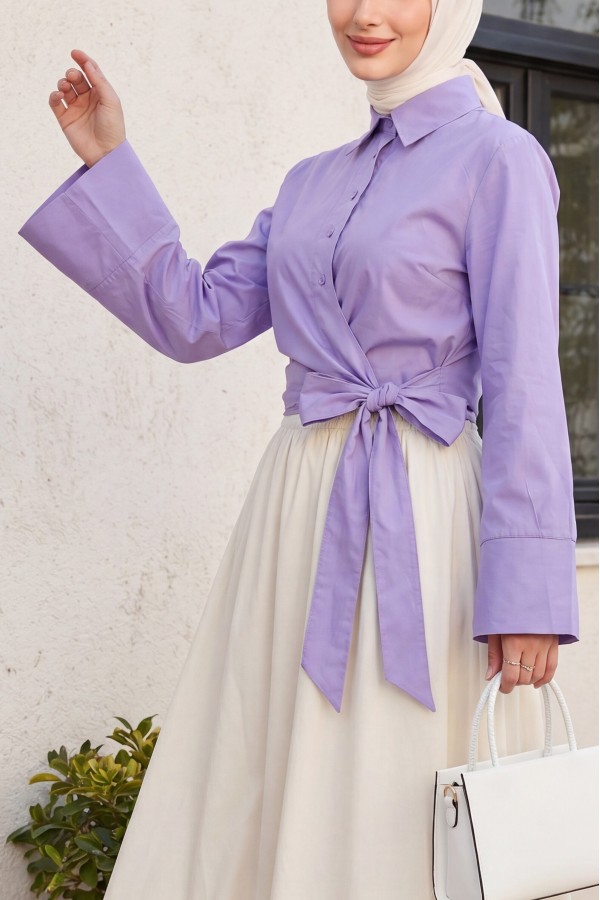 Side Tie Spanish Cufflink Shirt    -Lilac