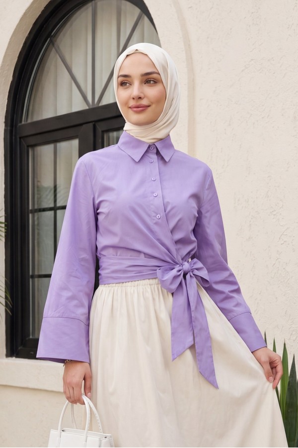Side Tie Spanish Cufflink Shirt    -Lilac