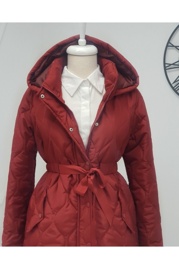 Tünel Bağcıklı Cepleri Çıtçıtlı Kapitone Mont  -Bordo