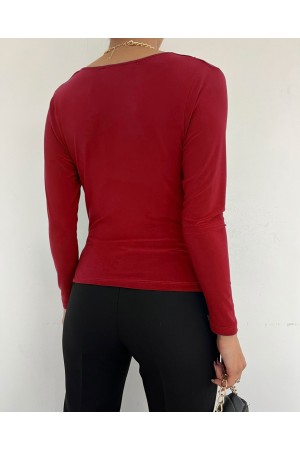 Yakası Drapeli Sendy Bluz -Kırmızı