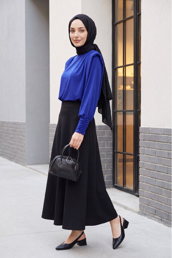 Shoulder Padded Sleeve Gathered Blouse -Saxe 