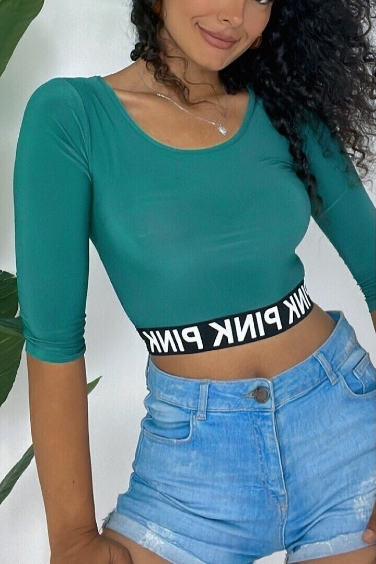 Pink Written Fakir Elastic Crop -Green