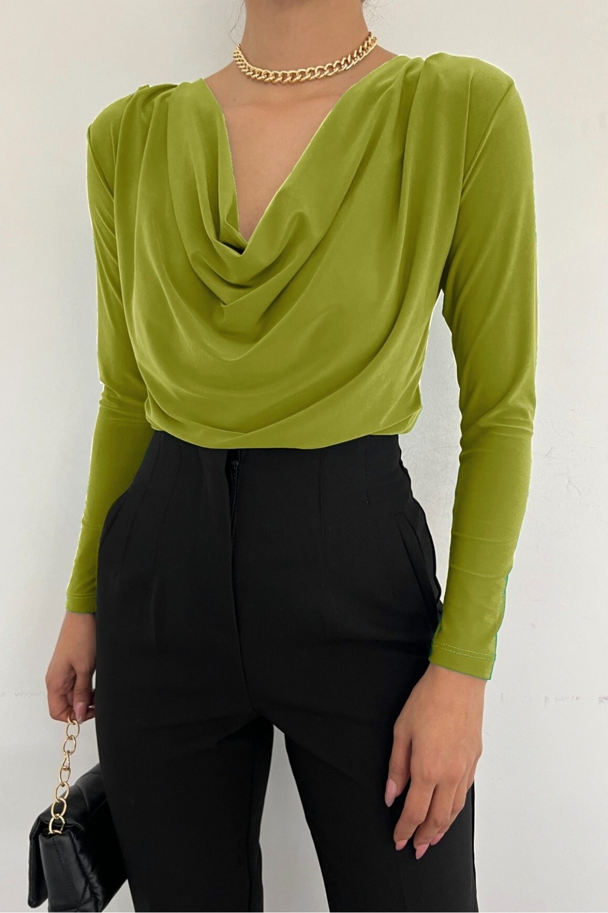 Draped Neck Sendy Blouse   -Oil Green