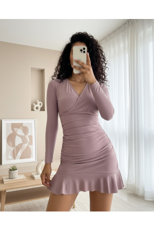 فستان ساندي ميني مع جوانب مطاطية وتنورة مكشوفة -تدرجات البيج