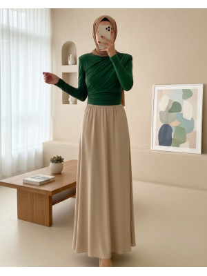 Omuzu Pileli Yanı Büzgülü Sandy Bluz   -Yeşil