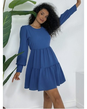 فستان ايروبين بفتحة رقبة مستديرة وخصر مطاطي -اللون النيلي