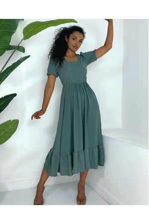 فستان ايروبين بياقة مربعة بخصر مطاطي وأكمام قصيرة -لون النعناع