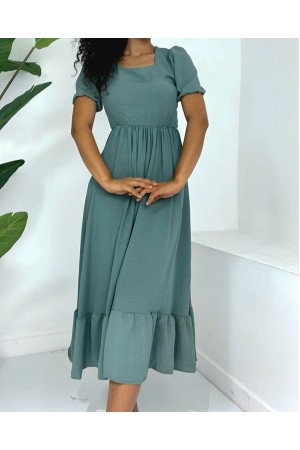 فستان ايروبين بياقة مربعة بخصر مطاطي وأكمام قصيرة -لون النعناع