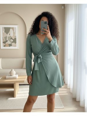 Double Breasted Collar Tied Frilled Ayrobin Dress      -Mint Color