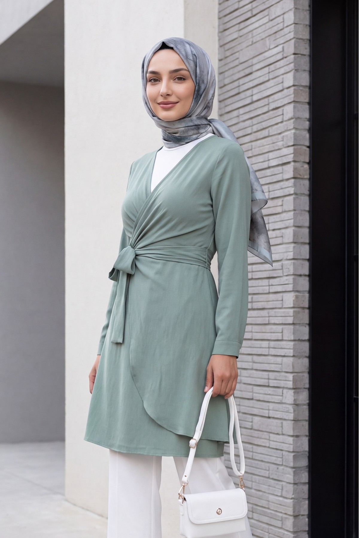 Double Breasted Collar Tied Frilled Ayrobin Dress      -Mint Color