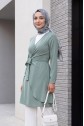 Kruvaze Yaka Bağlamalı Fırfırlı Ayrobin Elbise -Mint