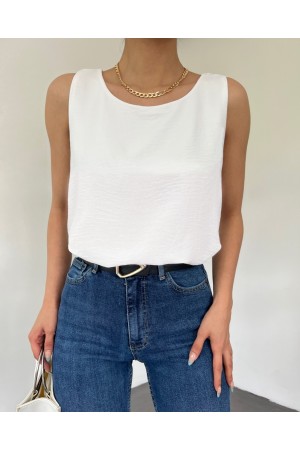 Sıfır Kollu Ayrobin Bluz -Beyaz
