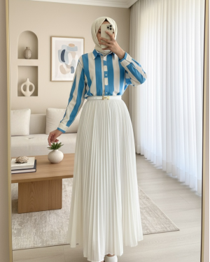 Thick Striped Button-Up Shirt -Blue