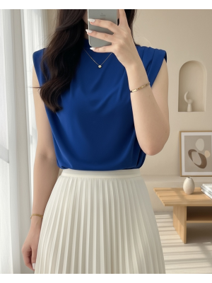 Sıfır Kol Vatkalı Sandy Bluz -Saks