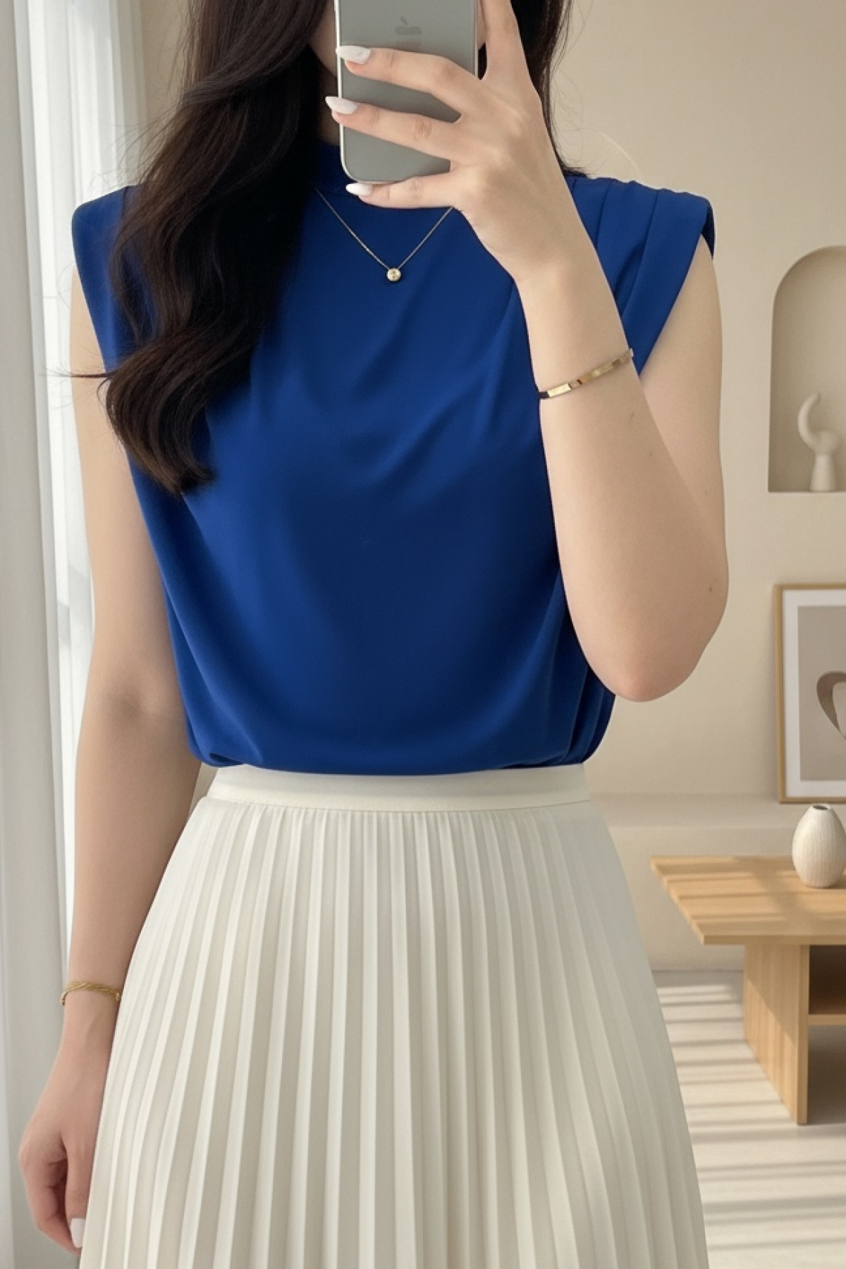 Sandy Blouse with Zero Sleeve Padding -Saxe 