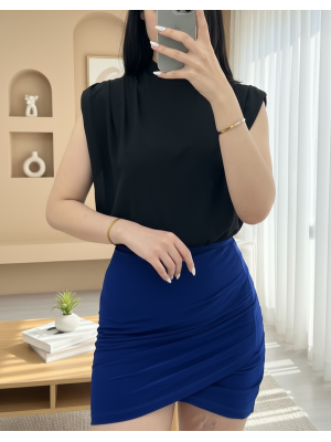 Sıfır Kol Vatkalı Sandy Bluz -Siyah