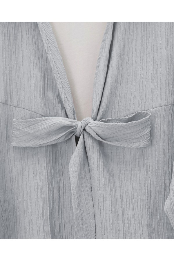 Önden Bağlamalı Krınkıl Kimono  -Gri