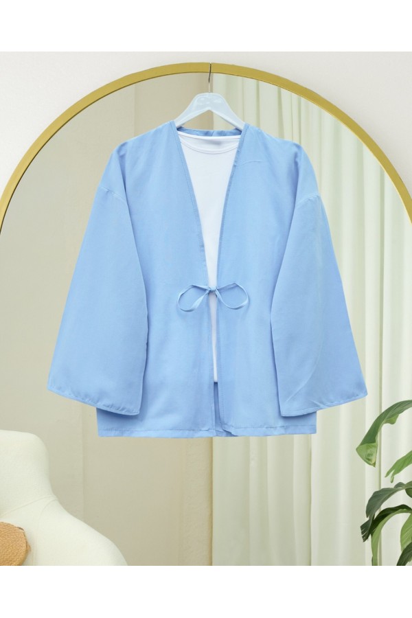 Önü Bağcıklı Poplin Kimono -Bebe Mavi