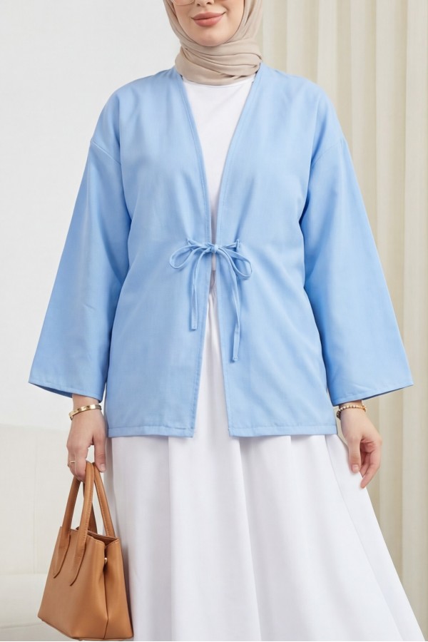 Önü Bağcıklı Poplin Kimono -Bebe Mavi