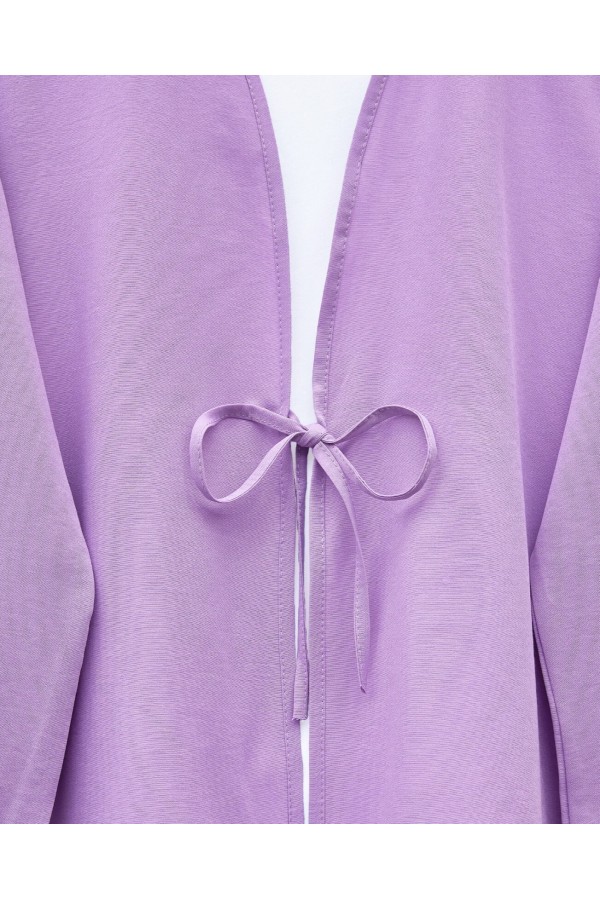Önü Bağcıklı Poplin Kimono -Lila