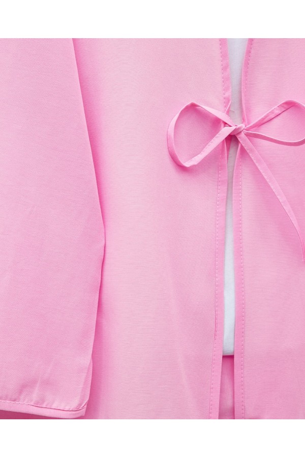 Önü Bağcıklı Poplin Kimono -Pembe